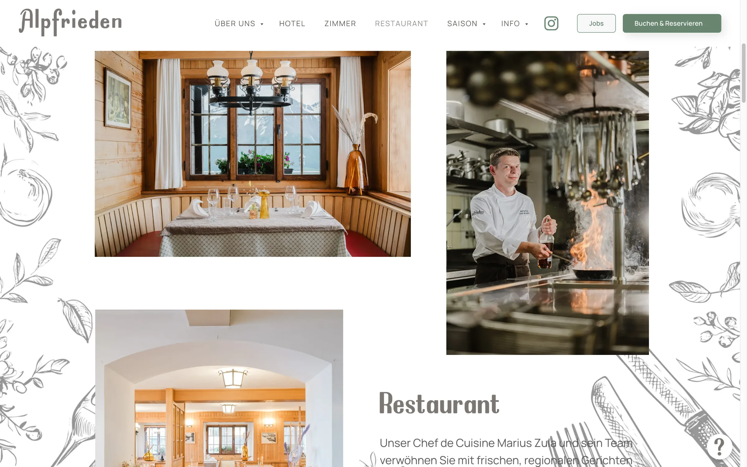 Zimmerseite Doppelzimmer Attica auf alpfrieden.ch mit Bildslider — Webdesign Hotel Bettmeralp