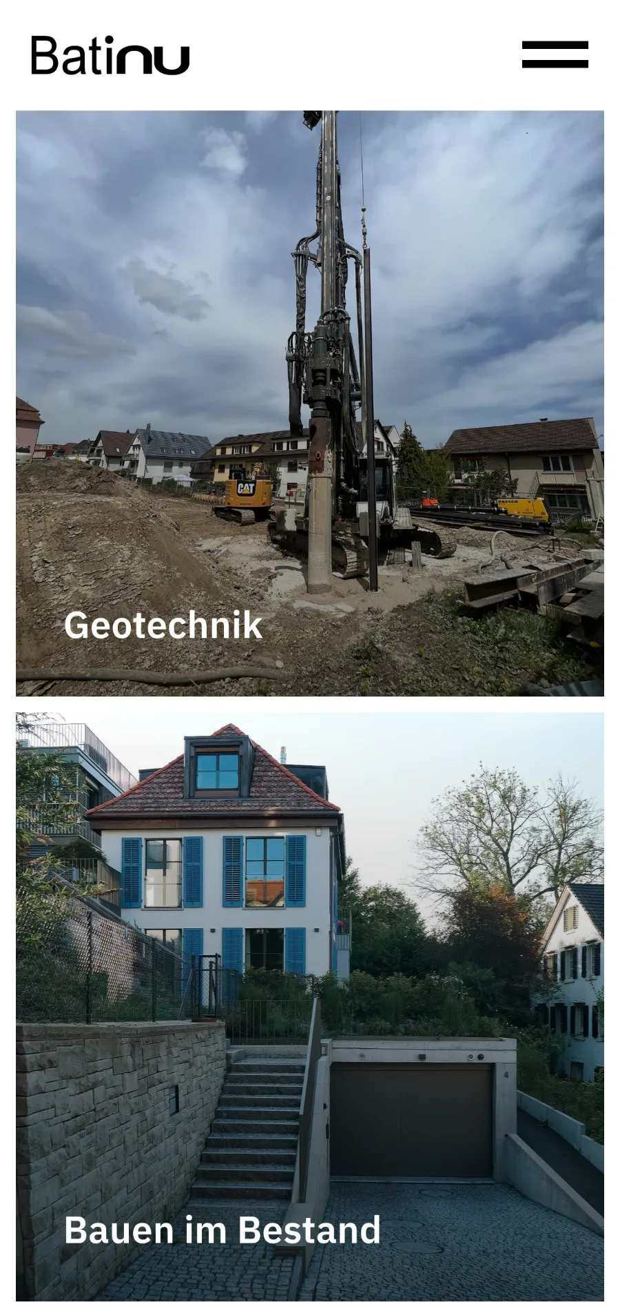 Batinu mobil — Leistungen Geotechnik und Bauen im Bestand, Webdesign Bauingenieure Zürich