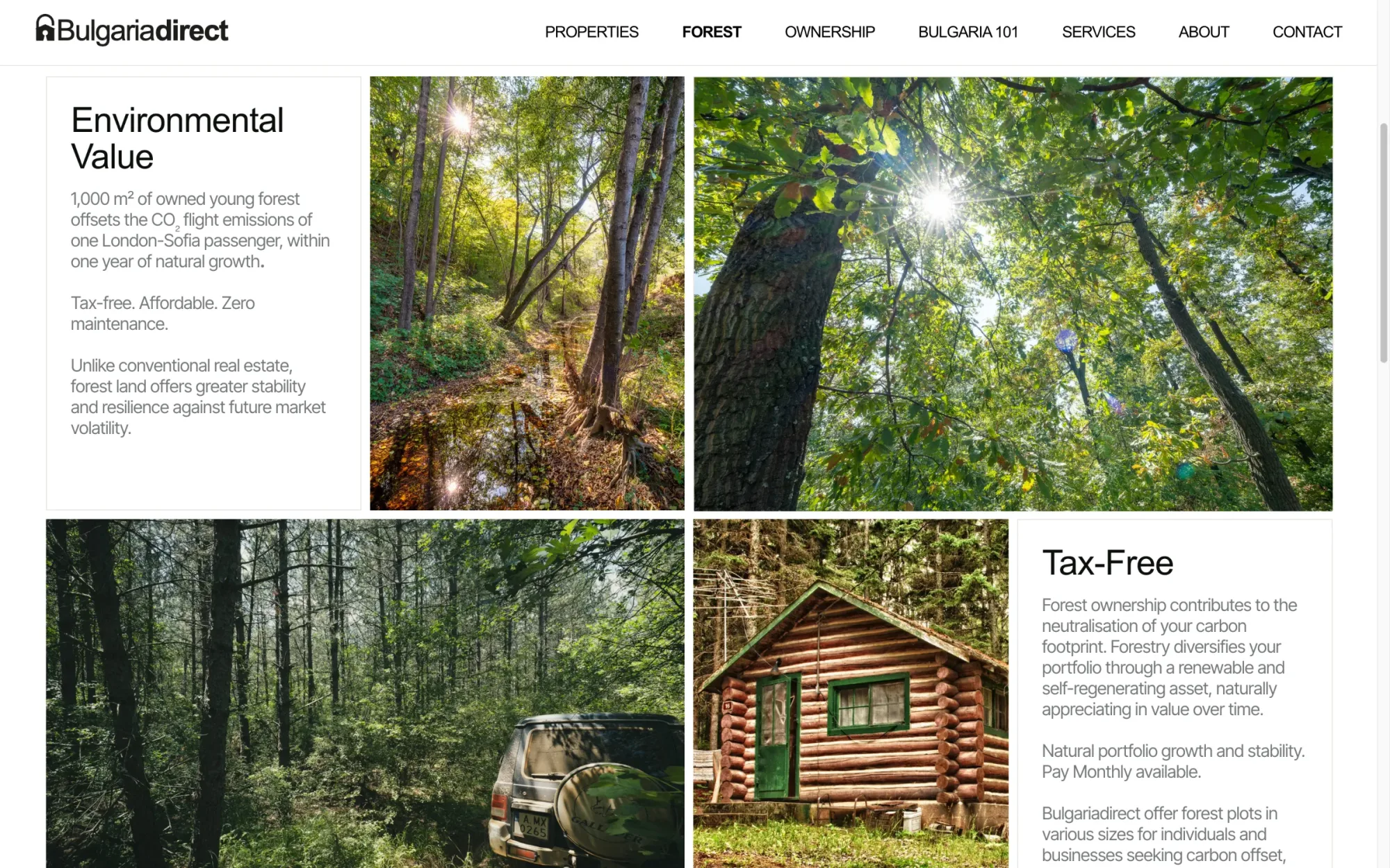 Seite Forest auf bulgariadirect.com mit Waldgrundstücken in Bulgarien — Webdesign Immobilien