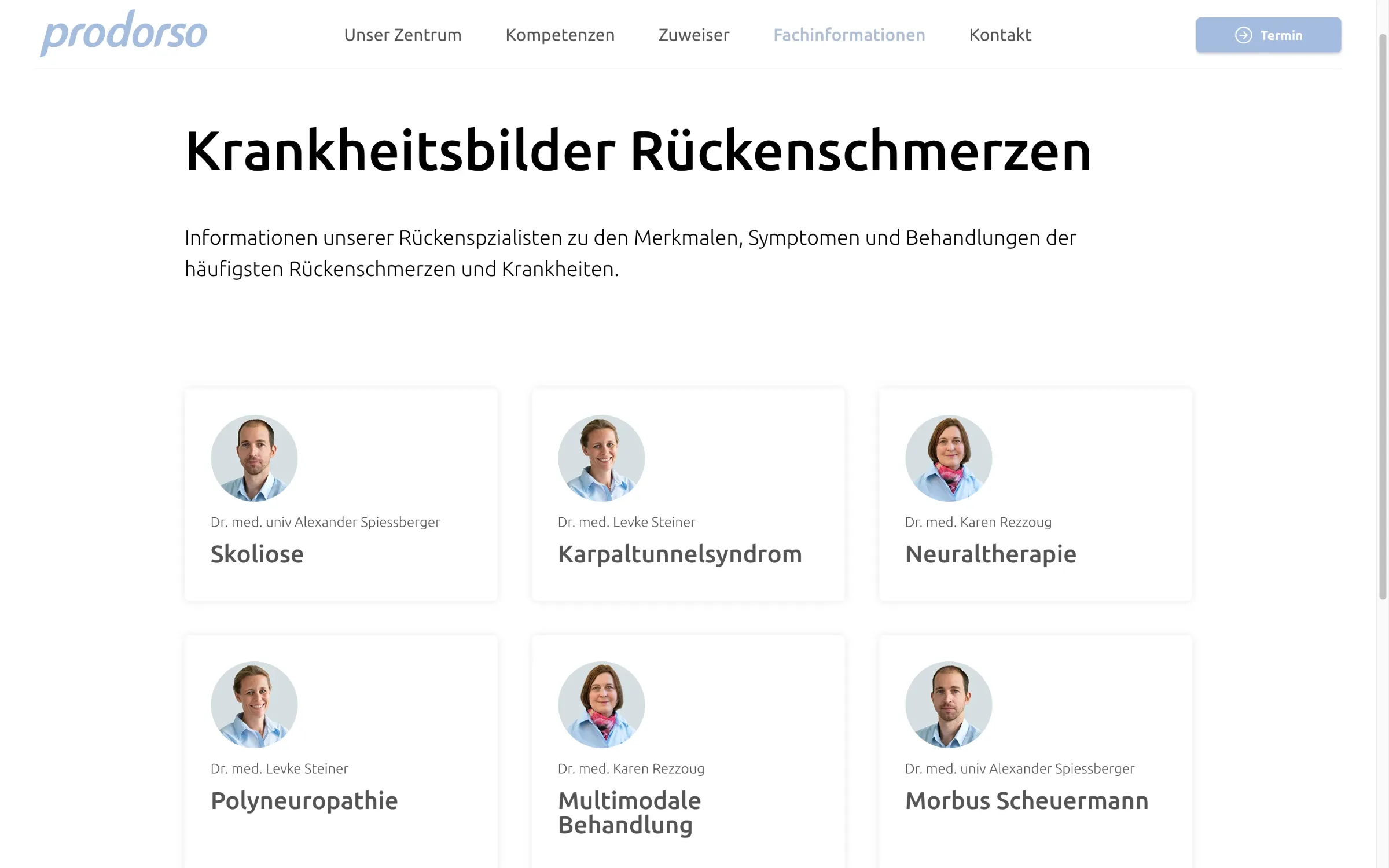 Fachinformationen Krankheitsbilder Rückenschmerzen auf prodorso.ch — Webdesign Arztpraxis Zürich