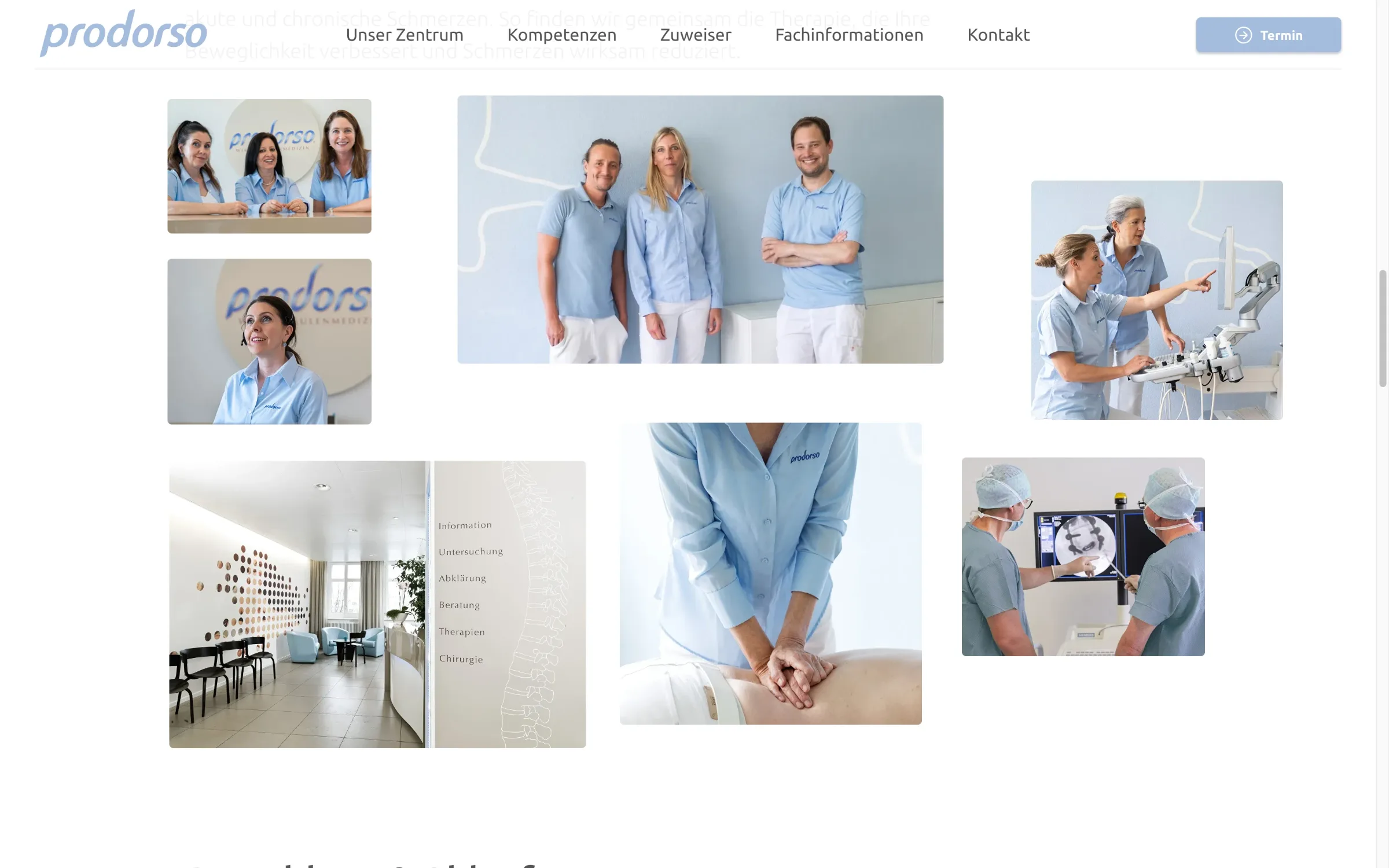 Bildcollage Team und Praxisräume prodorso Zürich — Webdesign Arztpraxis