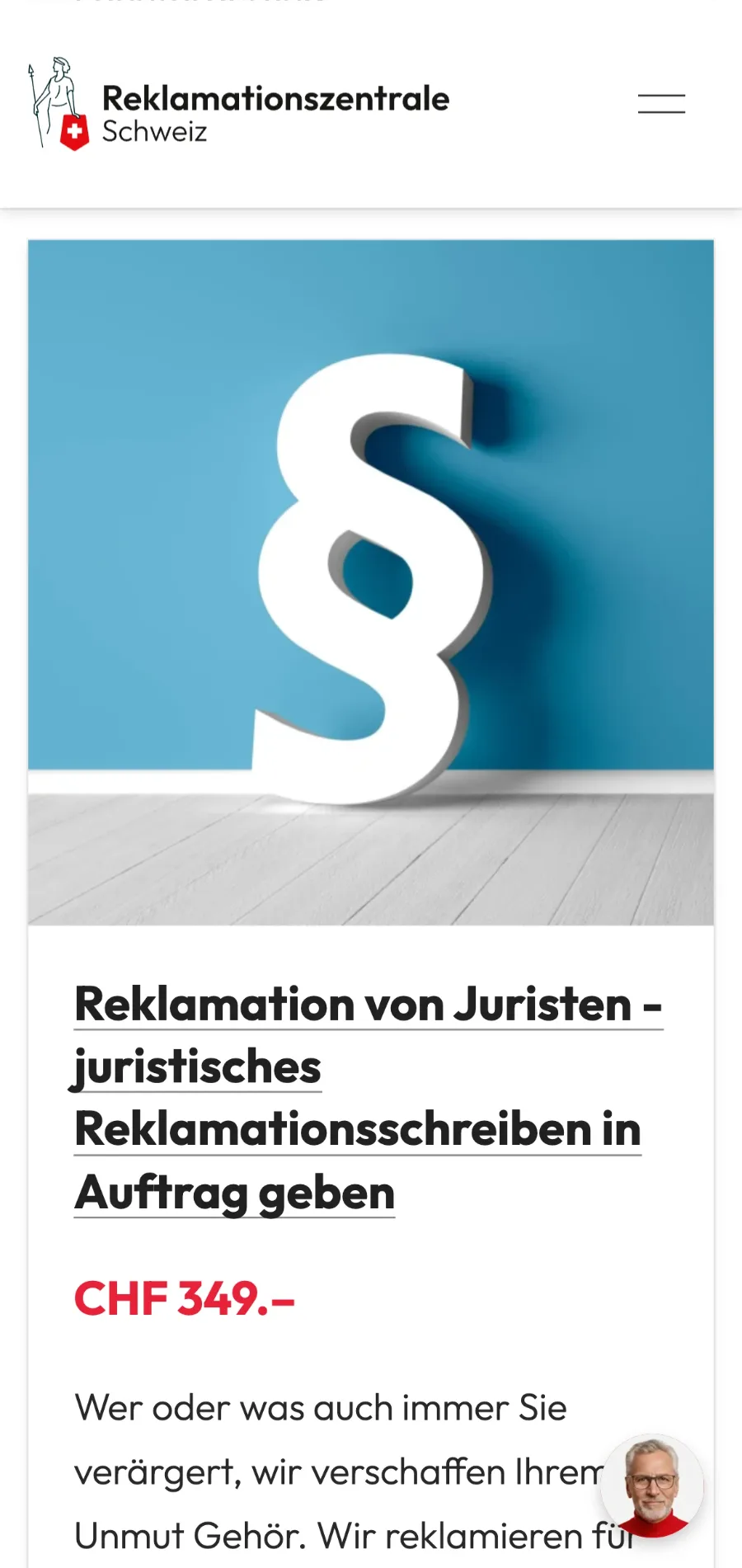 Reklamationszentrale mobil — Angebot Reklamation von Juristen, Webdesign Konsumentenschutz-Plattform